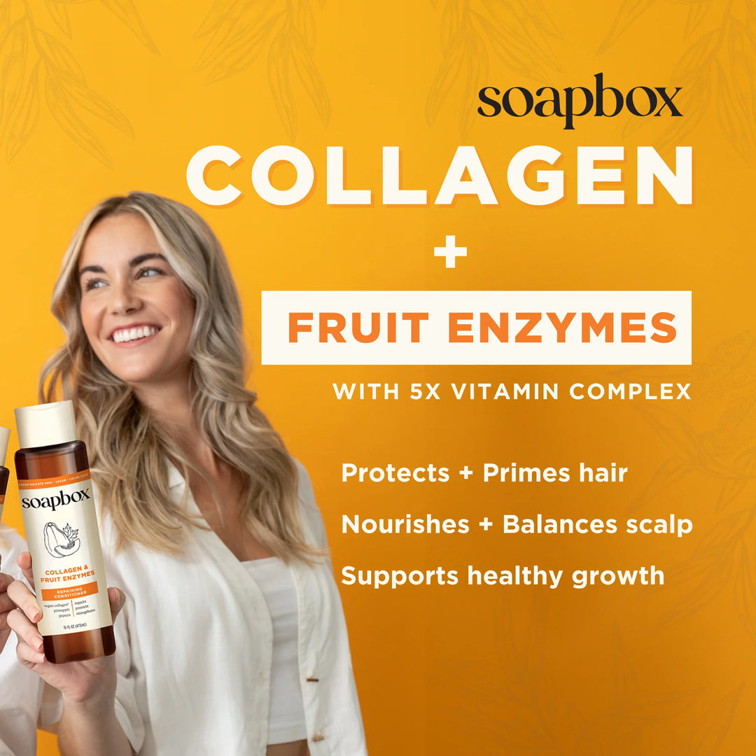 Soapbox Collagen and Fruit Enzymes Bond Builder Repairing Conditioner - 473ml | سوب بوكس بلسم للشعر بالكولاجين وانزيمات فواكه - 473 مل