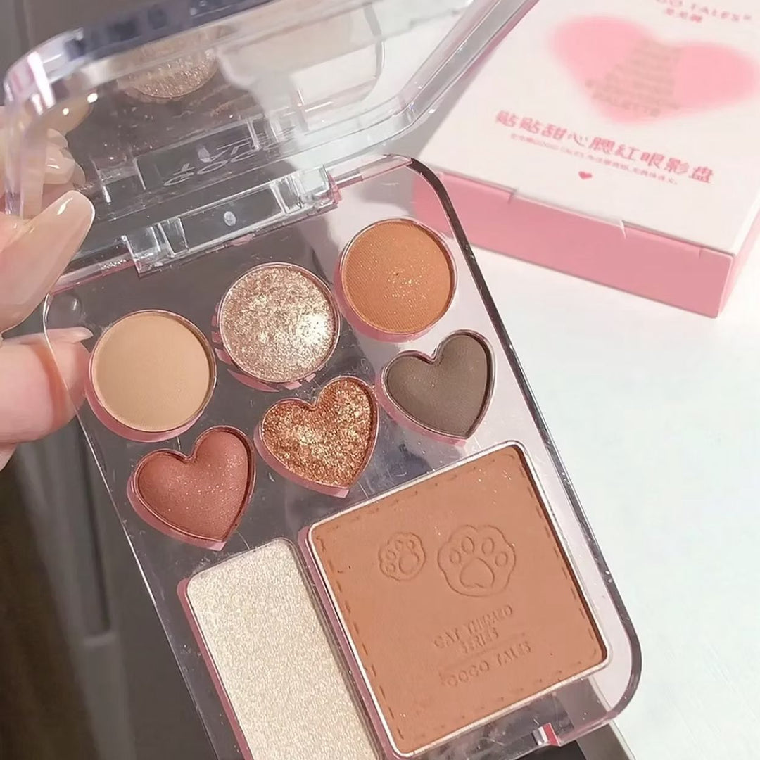 GOGO TALES Tales Stick Sweet Heart Powder Blusher Eyeshadow Palette  - 9.5g | جوجو تاليس باليت اي شادو وبلاش - 9.5 غ