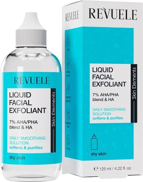 Revuele Liquid Facial Exfoliant 7% AHA/PHA BLEND + HA for dry skin - 125ml | ريفويل تونر مقشر بالأحماض 7% + هيالورونيك اسيد للبشرة الجافة - 125 مل