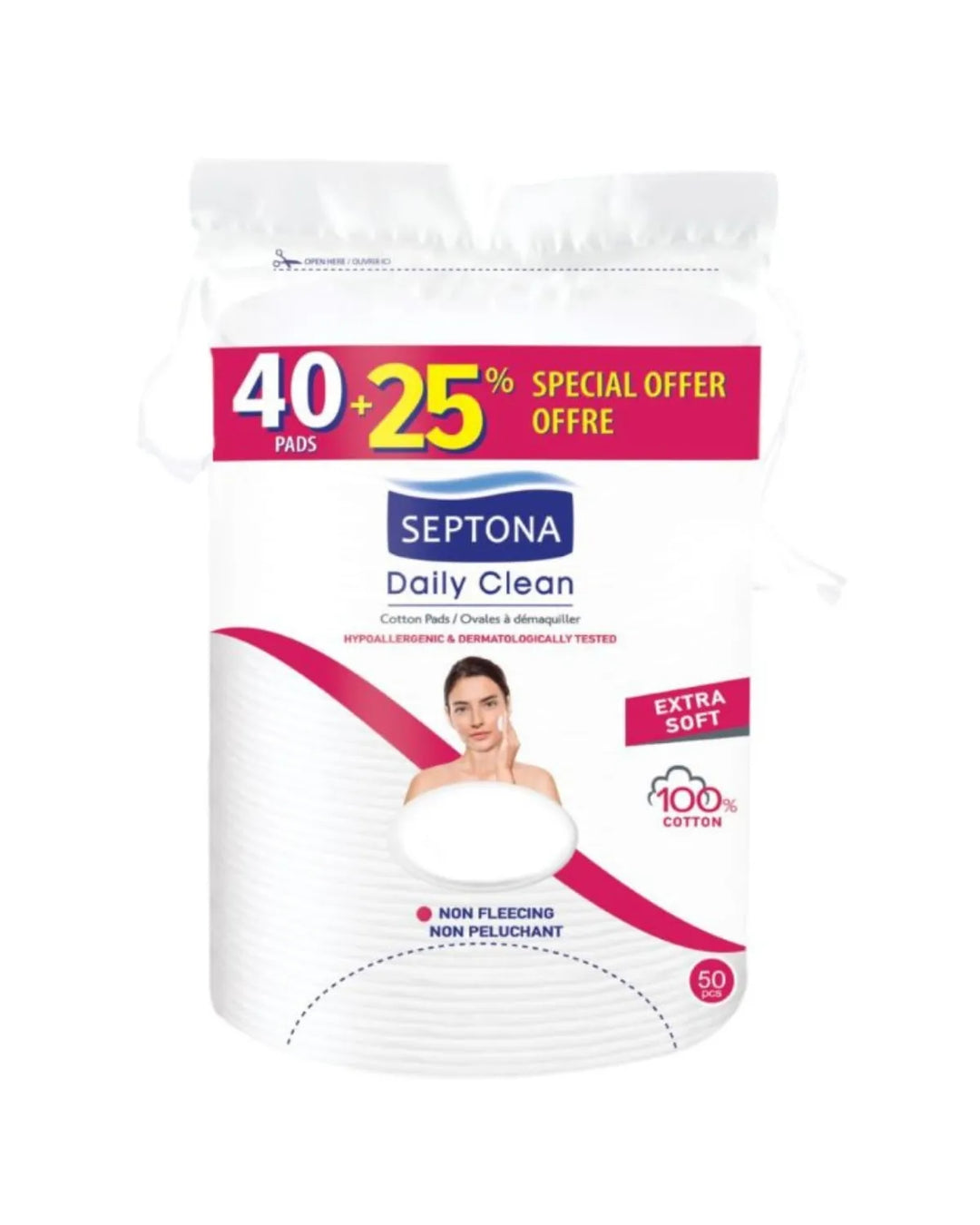 Septona Cotton Pads Daily Clean 40 + 25% * 50 Pcs | سيبتونا قطن دائري للوجه - 50 قطعة