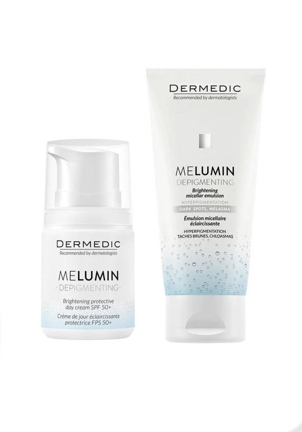 DERMEDIC Brightening Protective Day Cream Spf50+ + Brightening Micellar Emulsion | ديرمديك كريم مفتح نهاري مع spf50+ + ماء ميسيلار مفتح للوجه