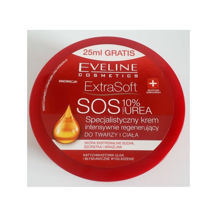 Eveline Extra Soft Sos 10% Urea face And Body Cream - 175ml | ايفيلين كريم للوجه و الجسم باليوريا - 175 مل