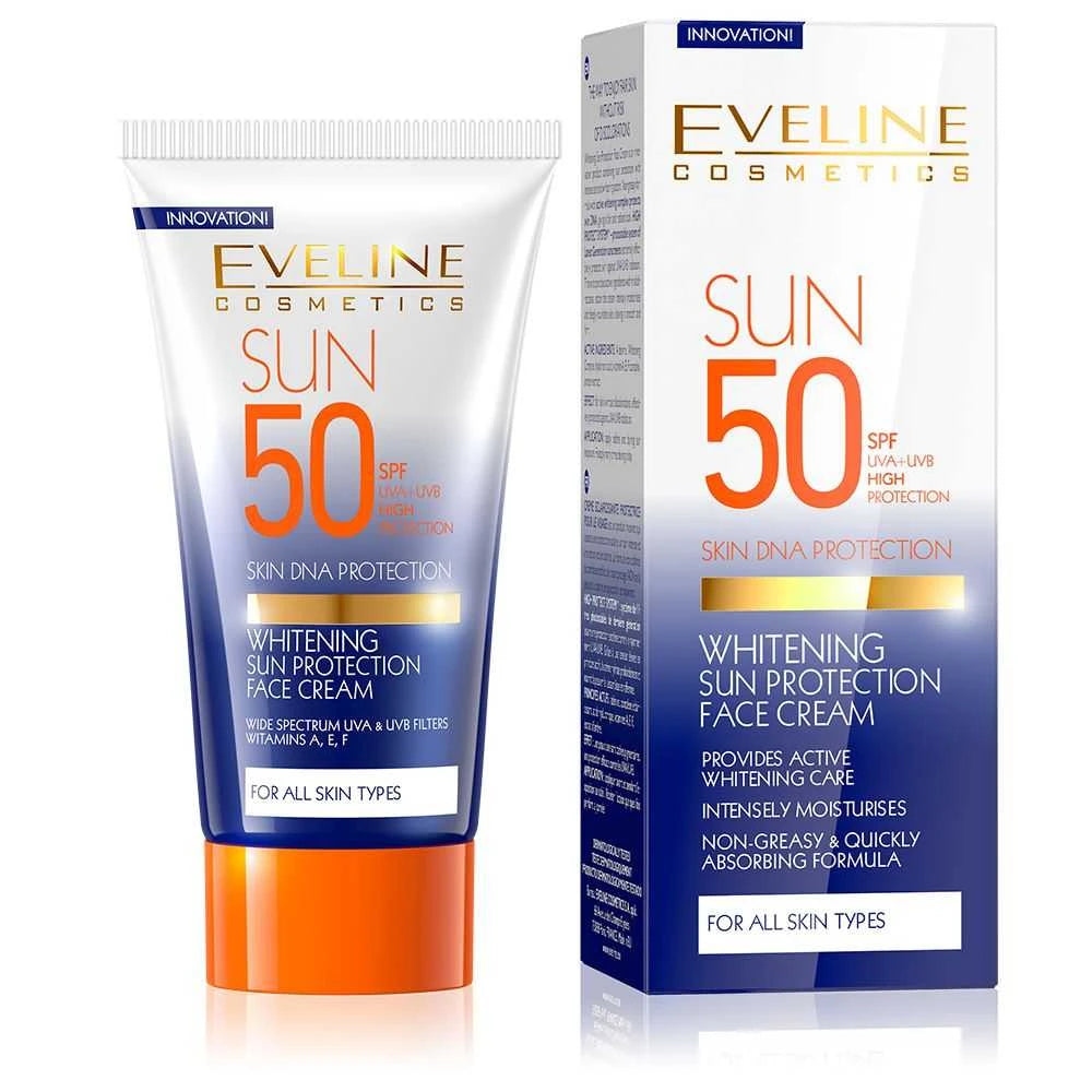 Eveline Whitening Sun Protection Face Cream SPF50 - 50ml |  ايفلين واقي شمسي و مفتح بعامل حماية 50 - 50 مل