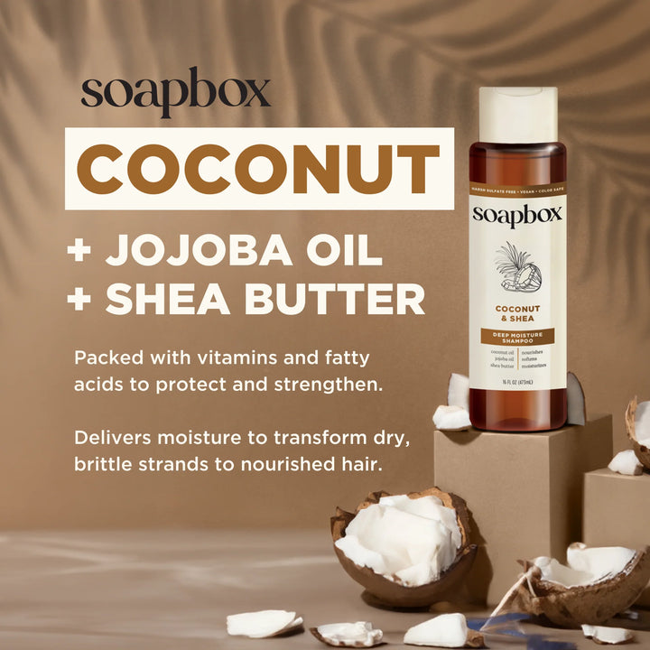 Soapbox Shampoo Moisture & Nourish Coconut Oil - 473ml| سوب بوكس شامبو للشعر بزيت جوز الهند -473 مل
