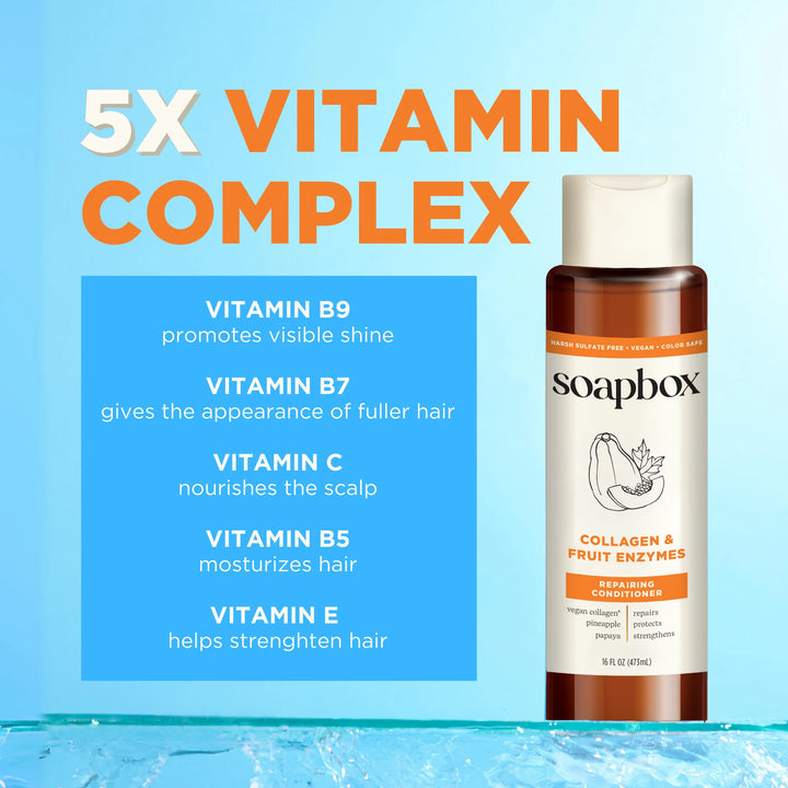 Soapbox Collagen and Fruit Enzymes Bond Builder Repairing Conditioner - 473ml | سوب بوكس بلسم للشعر بالكولاجين وانزيمات فواكه - 473 مل