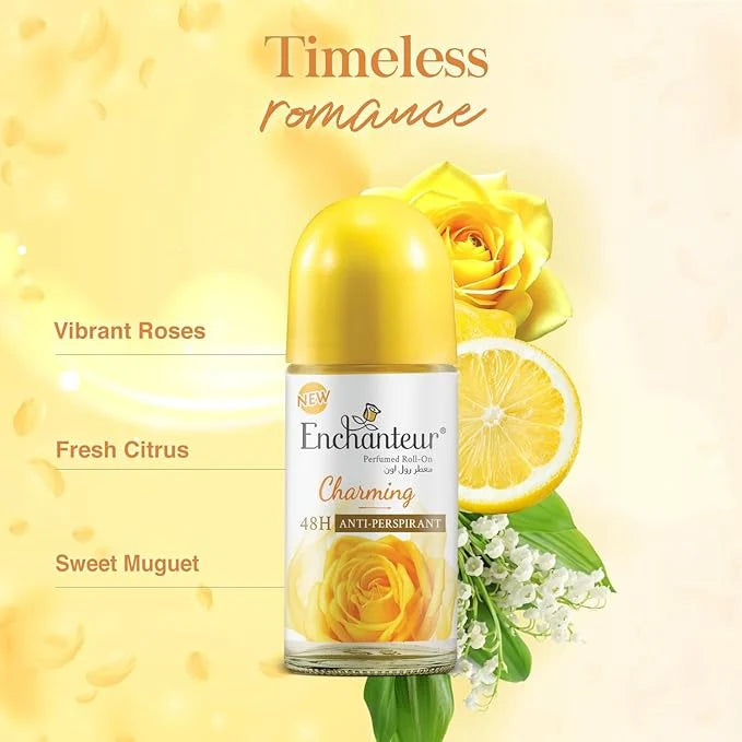 Enchanteur Charming Perfumed Roll-on Deo 48 H - 50ml| انشانتر مزيل تعرق رول معطر  يدوم 48 ساعة