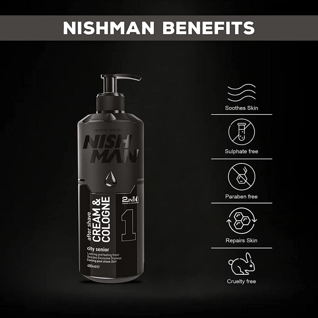 NISH MAN Cream & Cologne City Senior - 400ml|نايش مان  كريم وكولونيا بعد الحلاقة 2 في 1 -400 مل