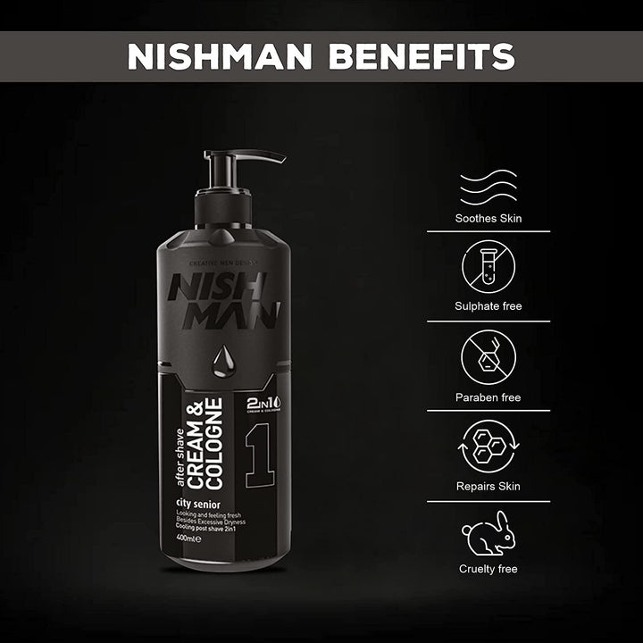 NISH MAN Cream & Cologne City Senior - 400ml|نايش مان  كريم وكولونيا بعد الحلاقة 2 في 1 -400 مل