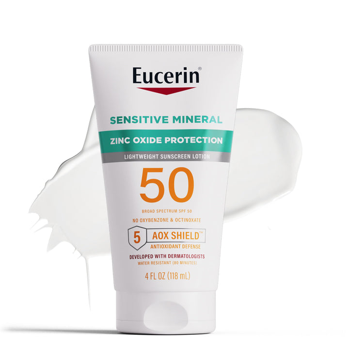 Eucerin Sensitive Mineral Sunscreen Lotion SPF 50+ Zinc Oxide Protection - 118ml| يوسيرين لوشن واقي من الشمس معدني للبشرة الحساسة بعامل حماية من أشعة الشمس 50 -118 مل