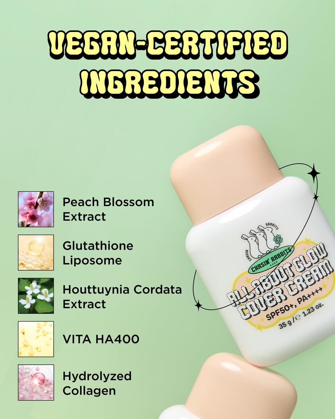 CHASIN' RABBITS ALL ABOUT GLOW COVER CREAM SPF50+ PA++++ - 35g|  تشيسن رابتس واقي شمسي مع لون -35 غرام