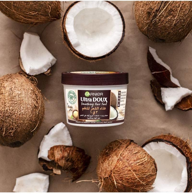 Garnier Ultra Doux Smoothing Coconut 3-In-1 Hair Food For Frizzy Hair - 390ml | غارنييه الترا دو ماسك غذاء الشعر بجوز الهند 3 في 1 للشعر الجاف والمجعد  - 390 مل