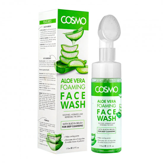 COSMO Aloe Vera Foaming Face Wash - 175ml  | كوزمو غسول رغوي للوجه  بخلاصة الالوفيرا - 175 مل
