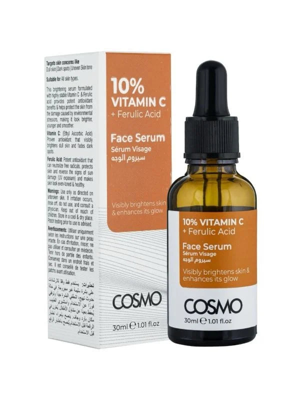 COSMO Face Serum 10% Vitamin C + Ferulic Acid - 30ml | كوزمو سيروم فيتامين سي 10% + فيروليك اسيد - 30 مل