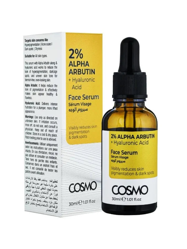 COSMO 2% Alpha arbutin + hyaluronic acid Serum - 30ml | كوزمو سيروم الفا اربوتين 2% + حمض الهيالورنيك - 30 مل