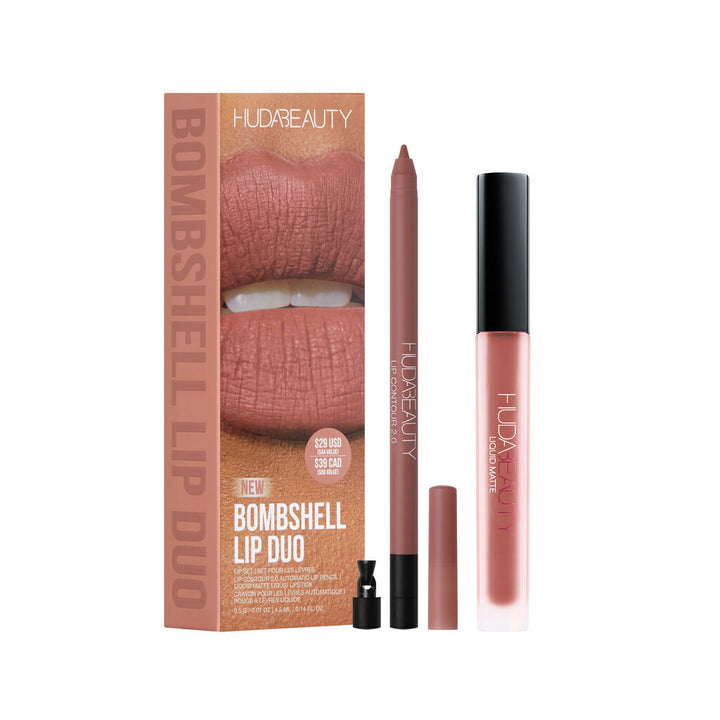 Beauty Bombshell Lip Duo Lip Set Lip Contour Liquid Matt Lipstick - 0.5gx4.2ml | هدى بيوتي مجموعة الشفاه Bombshell – إطلالة شفاه ممتلئة وماتية بأسلوب أيقوني
