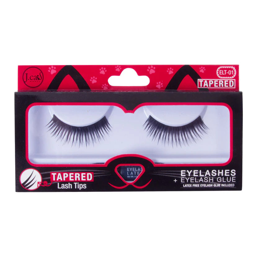 J. Cat Tapered Eyelashes + Eyelash Glue Elt-01| جي كات رموش +لاصق رموش