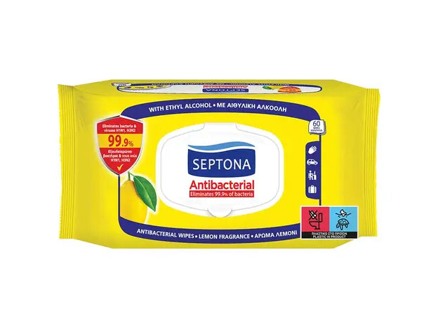 SEPTONA Antibacterial Hand Wipes 99.9% - 60pcs | سيبتونا مناديل معقمة مضادة للبكيتيريا بنسبة ٩٩.٩ ٪ - ٦٠ قطعة