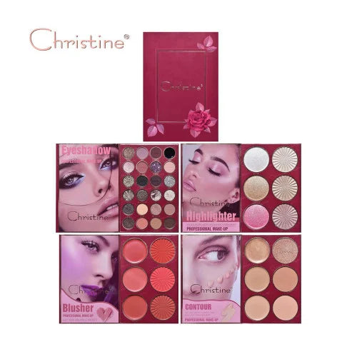 Christine Kristen 4 in 1 Palette Notebook Eye Shadow + Illuminator + Blush + Contour | كريستين باليت 4 في 1 اي شادو + هايلايتر + بلاش + كونتور