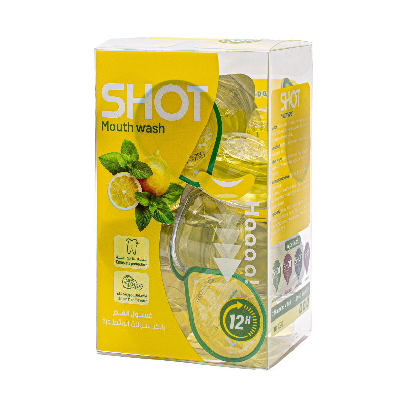 SHOT Mouth Wash Lemon Mint Flavour - 20capsules x 15ml | شوت غسول فم بنكهة الليمون والنعناع - 20 كبسولة 15 مل