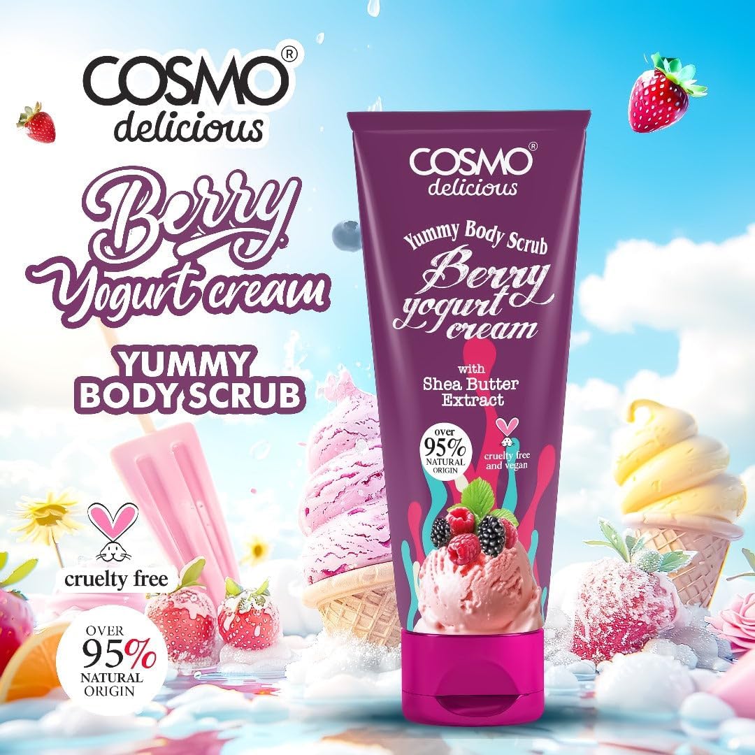 COSMO Berry Yogurt Cream Yummy Body Scrub - 275ml | مقشر الجسم كوزمو كريم التوت والزبادي – 275 مل
