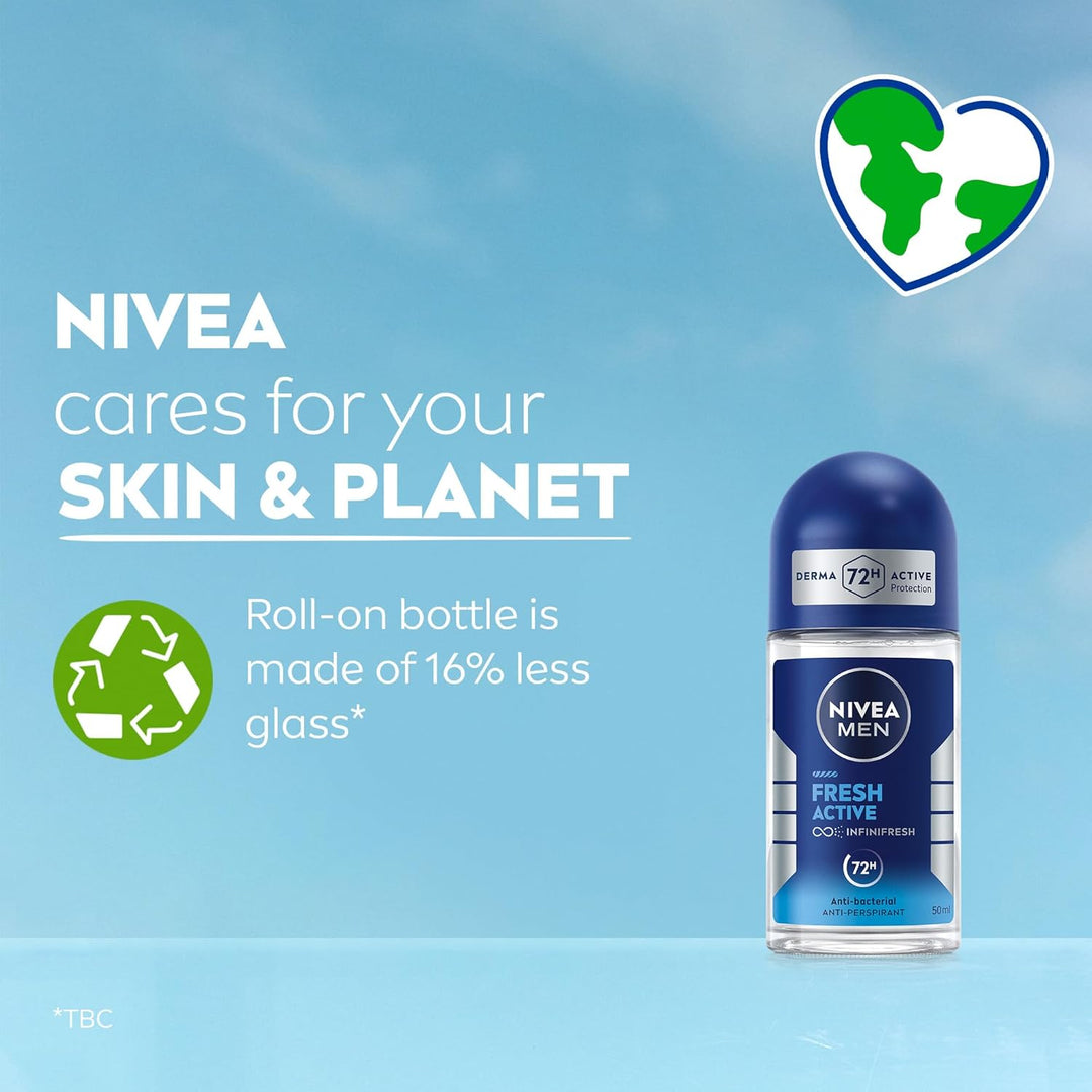 NIVEA MEN Fresh Active Anti-Perspirant Deodorant Roll On - 50ml| نيفيا مزيل عرق رول أون فريش أكتيف للرجال  -50 مل