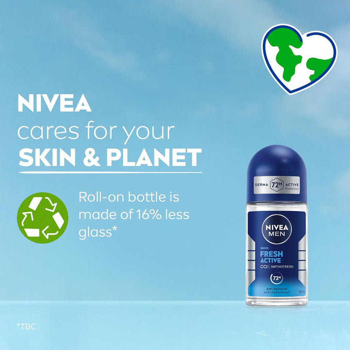NIVEA MEN Fresh Active Anti-Perspirant Deodorant Roll On - 50ml| نيفيا مزيل عرق رول أون فريش أكتيف للرجال  -50 مل