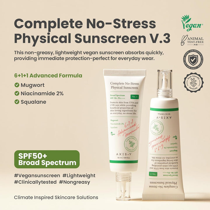 AXIS-Y Complete No-Stress Physical Sunscreen Spf 50pa+++ - 50ml | اكسس-واي واقي شمسي فيزيائي spf 50+++ - 50 مل
