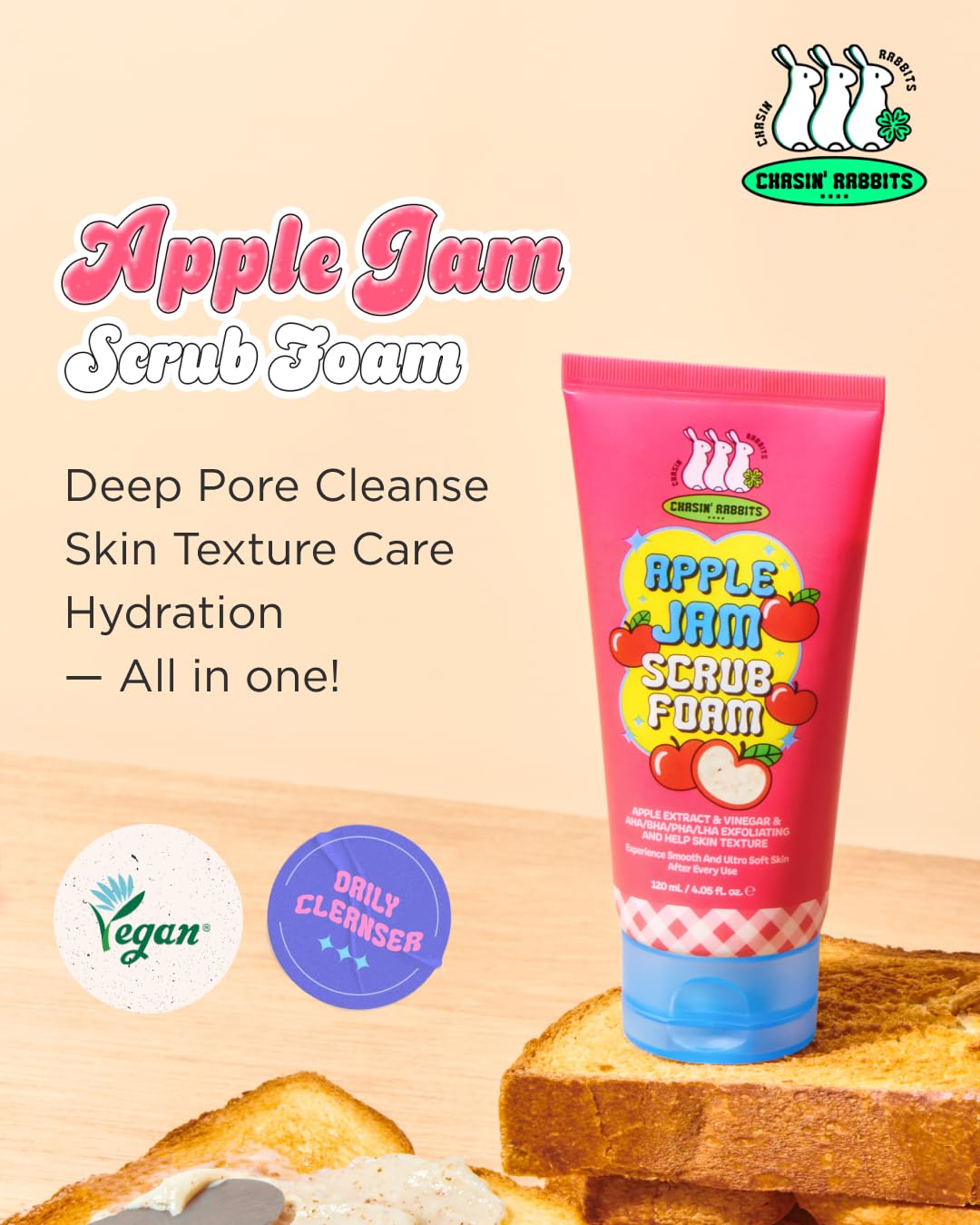 CHASIN' RABBITS Apple Jam Scrub Foam  - 120ml|   تشيسن رابتس غسول ومقشر الوجه - 120مل