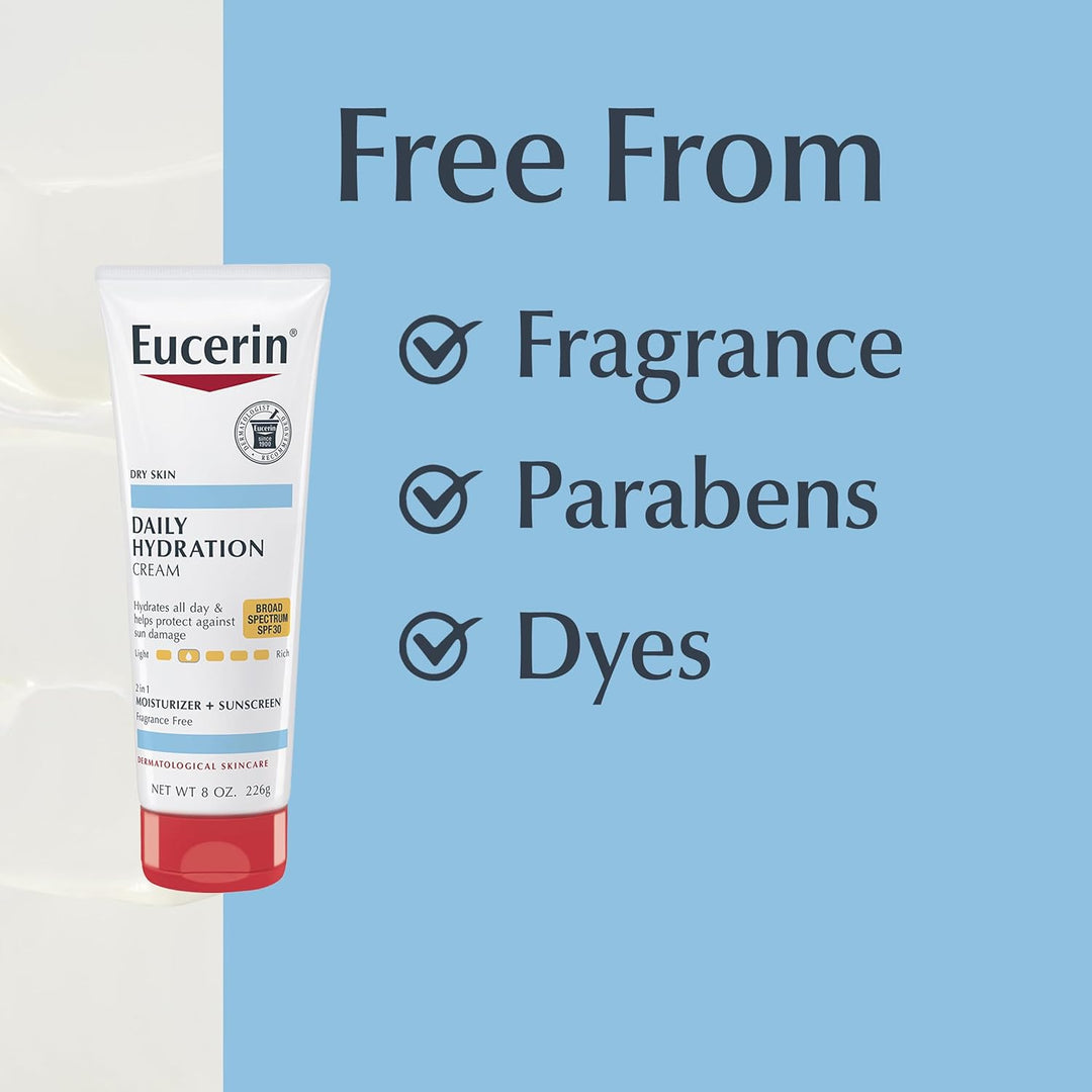 Eucerin Daily Hydration Cream Broad Spectrum Spf 30 Moisturizer - 226g | يوسيرين مرطب مع واقي شمس - 226 غرام