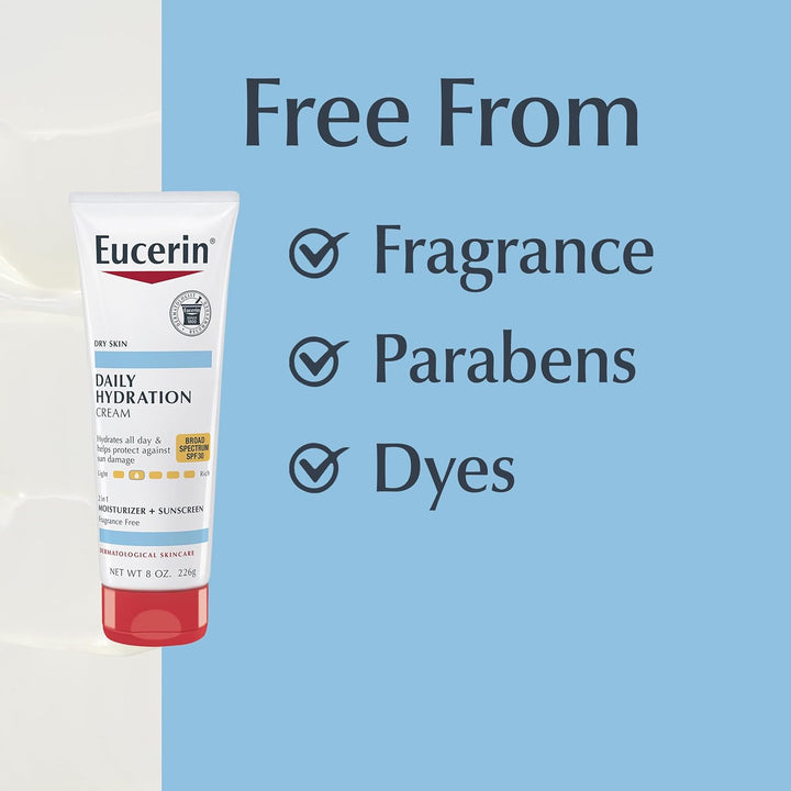 Eucerin Daily Hydration Cream Broad Spectrum Spf 30 Moisturizer - 226g | يوسيرين مرطب مع واقي شمس - 226 غرام