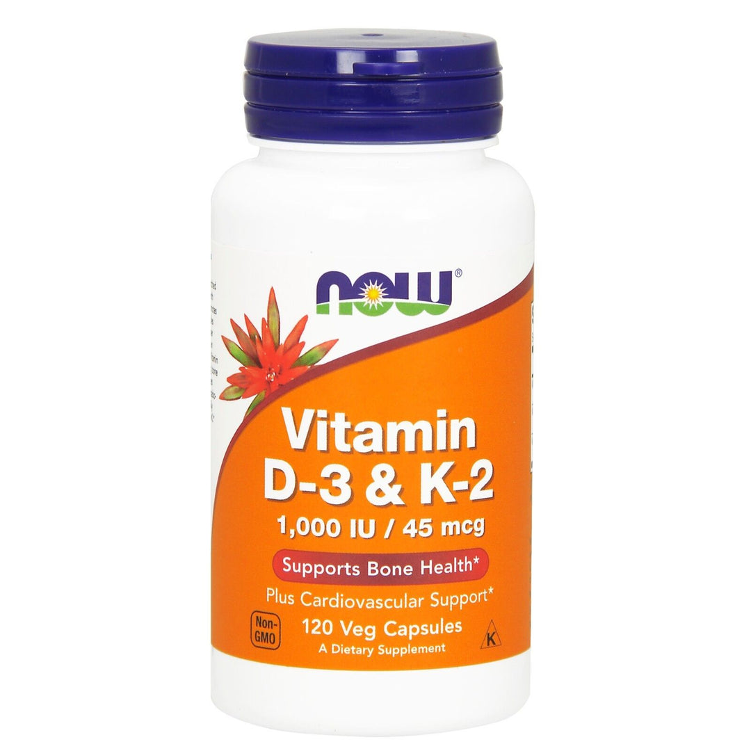 now Vitamin D-3 & K-2 1,000IU / 45mcg - 120 capsules | ناو كبسولات فيتامين دال و k2 - 120 كبسولة