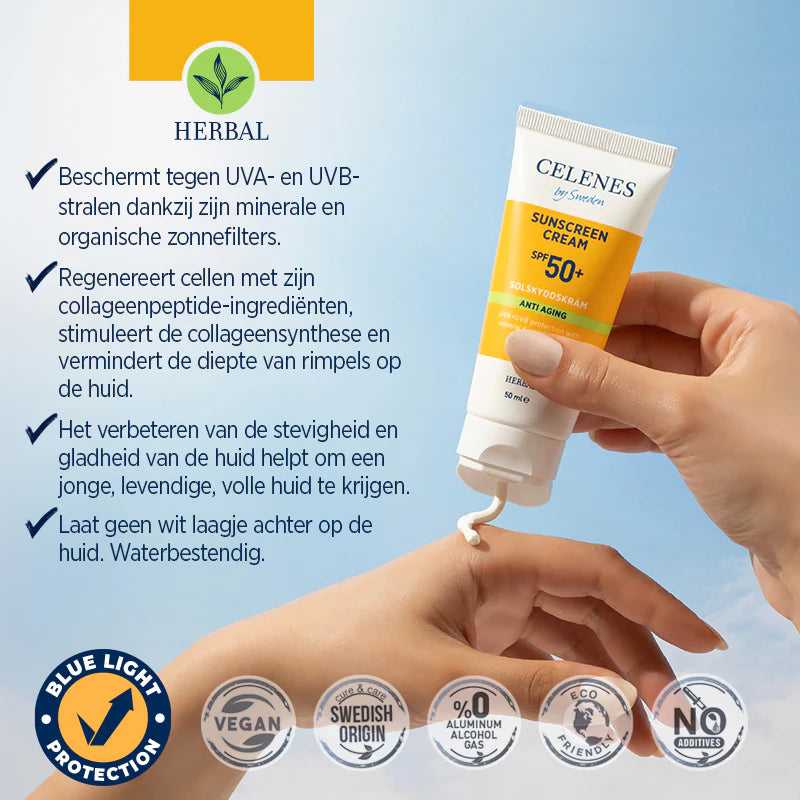 Celenes by Sweden Sunscreen Cream Spf50+ Anti Aging - 50ml | سيلينس كريم واقي شمسي مضاد للتجاعيد spf50+ - 50 مل
