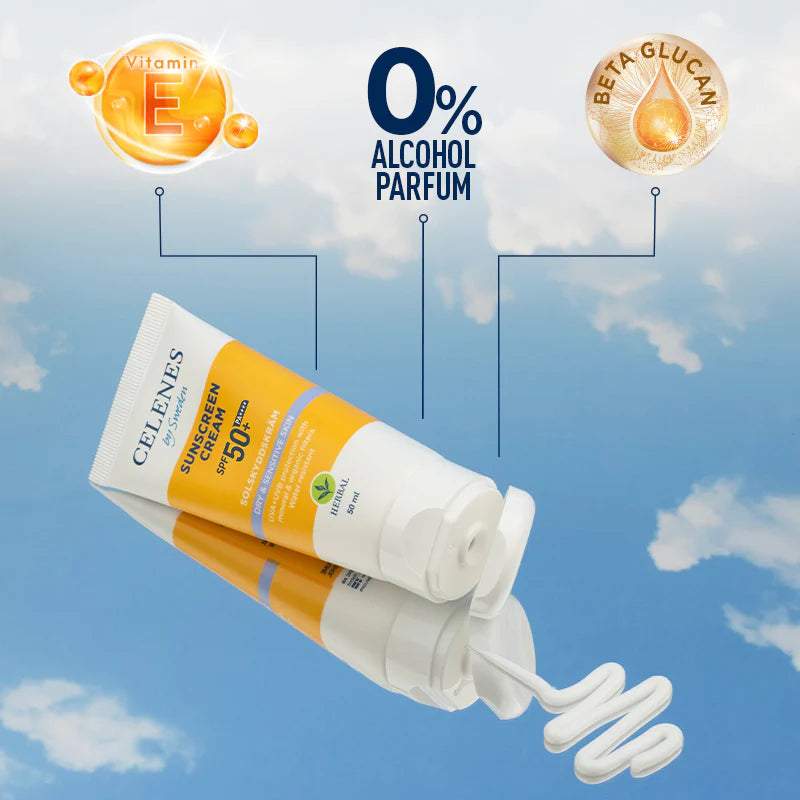 Celenes by Sweden Sunscreen Spf50+ Dry & Sensitive Skin - 50ml | سيلينس كريم واقي شمسي للبشرة الجافة و الحساسة spf50+ - 50 مل