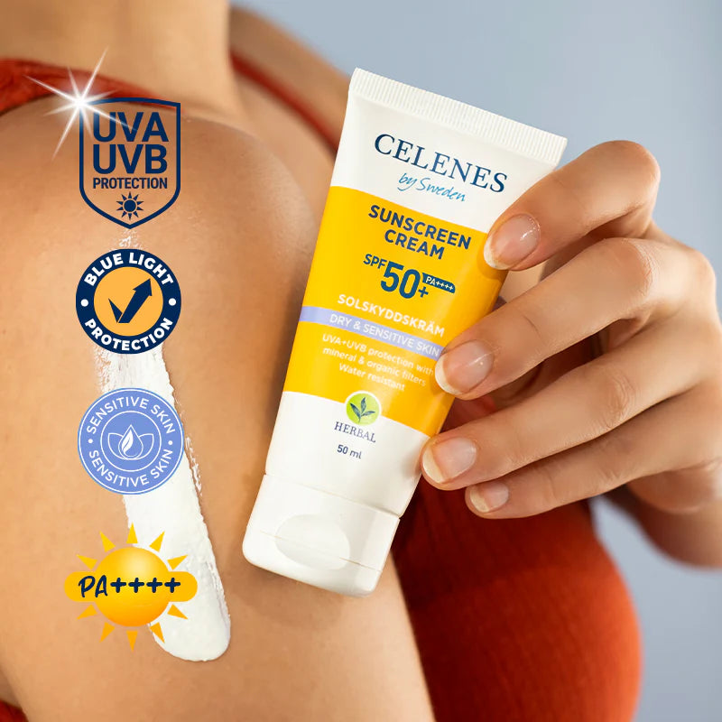 Celenes by Sweden Sunscreen Spf50+ Dry & Sensitive Skin - 50ml | سيلينس كريم واقي شمسي للبشرة الجافة و الحساسة spf50+ - 50 مل