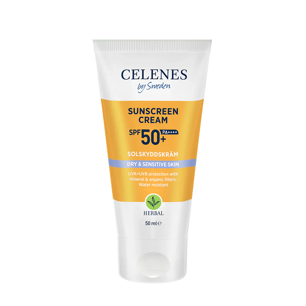 Celenes by Sweden Sunscreen Spf50+ Dry & Sensitive Skin - 50ml | سيلينس كريم واقي شمسي للبشرة الجافة و الحساسة spf50+ - 50 مل