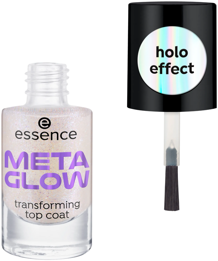 Essence Top Coat Meta Glow - 8ml | ايسنس توب كوت بتأثير ثنائي اللمعان - 8 مل