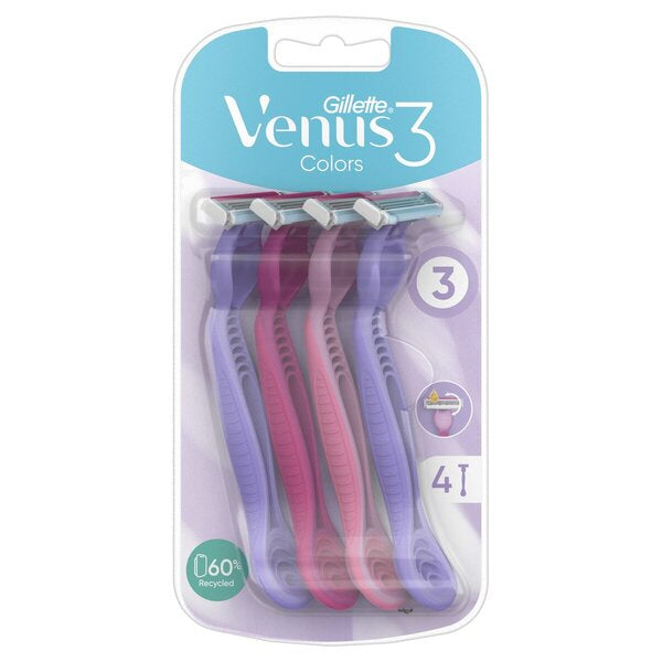 Gillette Venus 3 Razors with 3 Blades and Moisture Strip - 4p | جيليت حلاقة فينوس 3 بثلاثة شفرات وشريط ترطيب - 4 قطع
