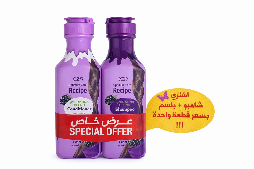 EVA Optimum Care Recipe Hydrating Blend Hair Shampoo For Dry Hair + Hydrating Blend Hair Conditioner For Dry Hair - 350ml | ايفا عرض شامبو مع بلسم للشعر الجاف برائحة التوت - 350 مل