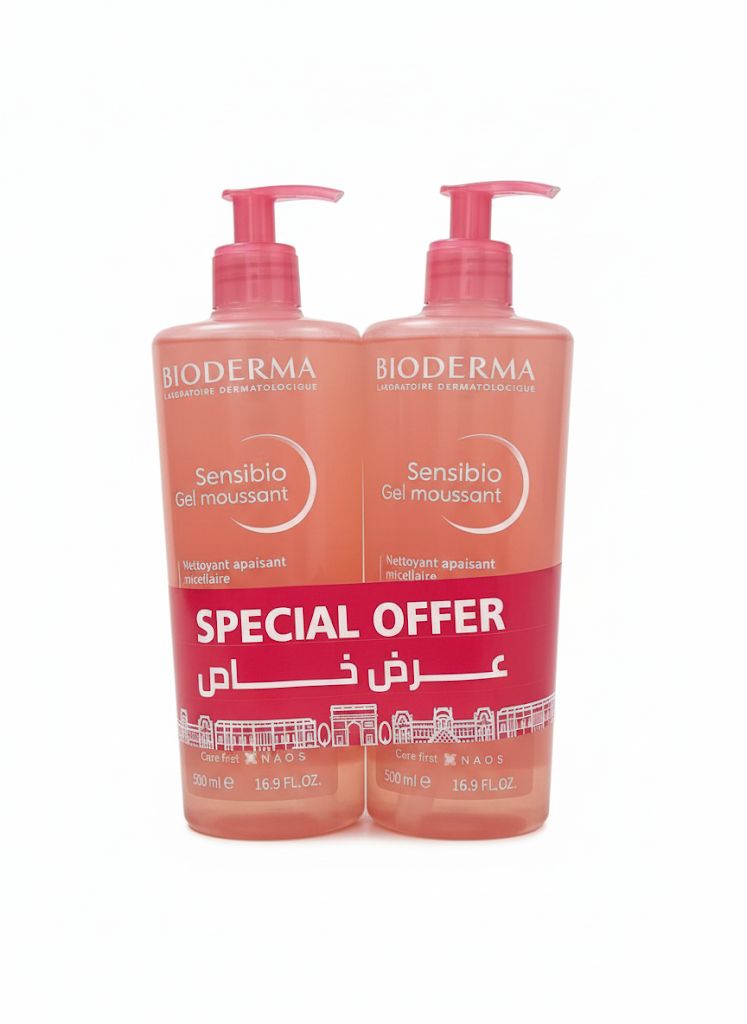 BIODERMA Sensibio Gel Moussant Special Offer 1+1 - 500x500ml | بيوديرما سينسيبيو جل منظف رغوي عرض خاص 1+1 - 500×500 مل