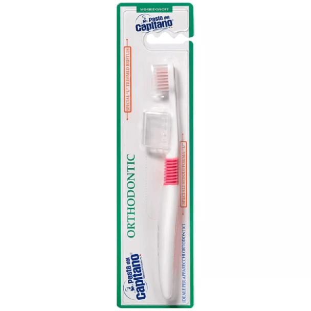 CAPITANO Orthodontic White-pink Toothbrush - Soft | كابيتانو فرشاة الأسنان الوردية البيضاء - ناعمة