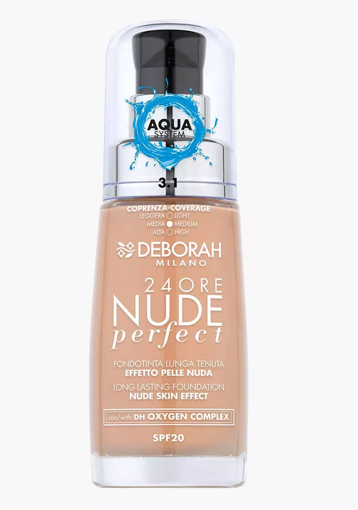 Deborah 24Ore Nude Perfect Foundation Spf 20 - 30ml | ديبورا كريم أساس مع حماية من الشمس spf 20 - 30 مل