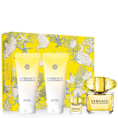 Versace Yellow Diamond Set (EDP 90ml + EDP 5ml + BL 100ml + SG 100ml | فيرساتشي سيت عطر يلو دايمند للنساء - 90 مل + 5 مل + 100 مل + 100 مل