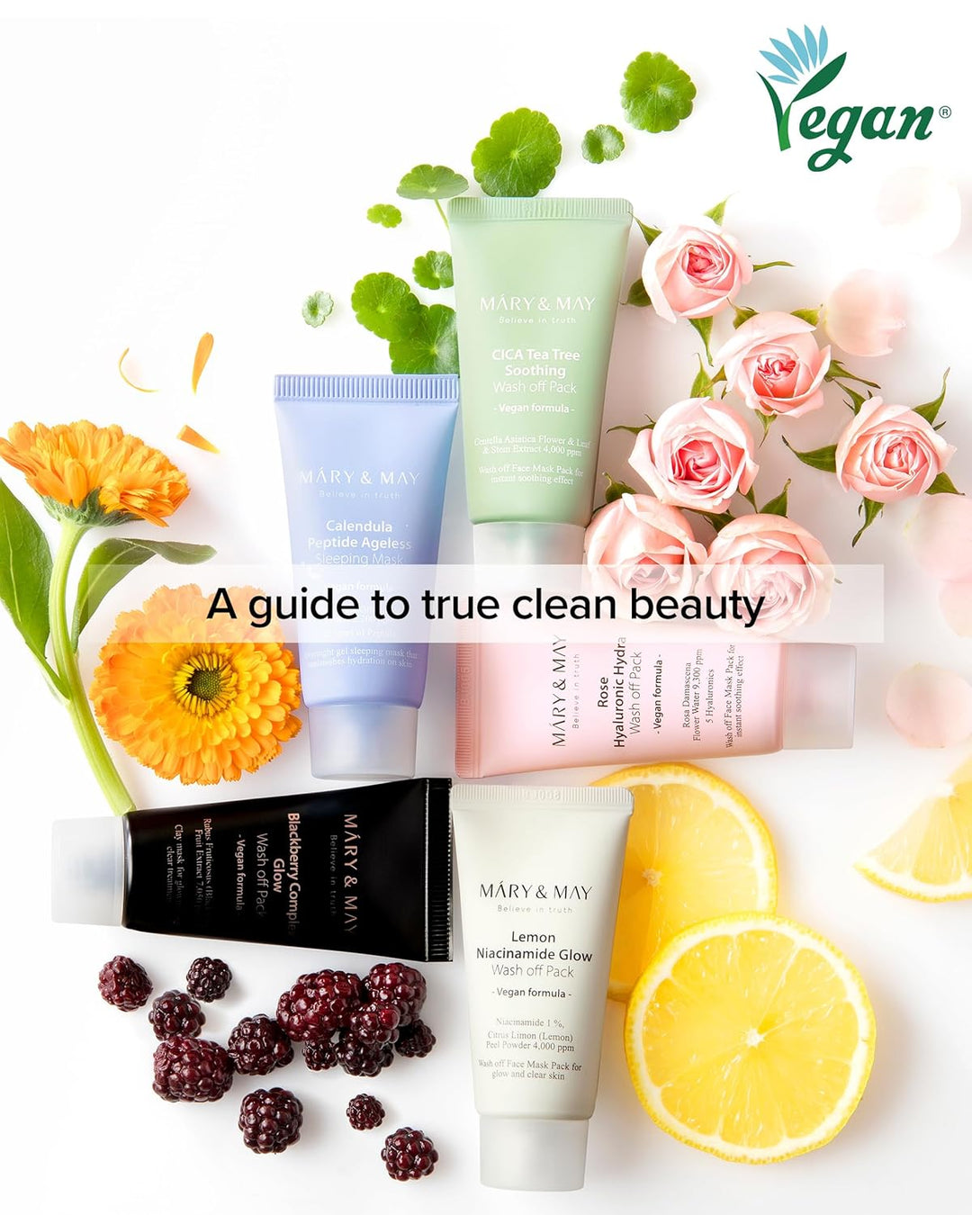 MARY & MAY Vegan Wash Off Mask Mini Gift Set (x20) (Bulk Box) | مجموعة هدايا ماسك الوجه القابل للغسل من مارِي آند ماي – نسخة صغيرة (20 قطعة) (علبة كبيرة)