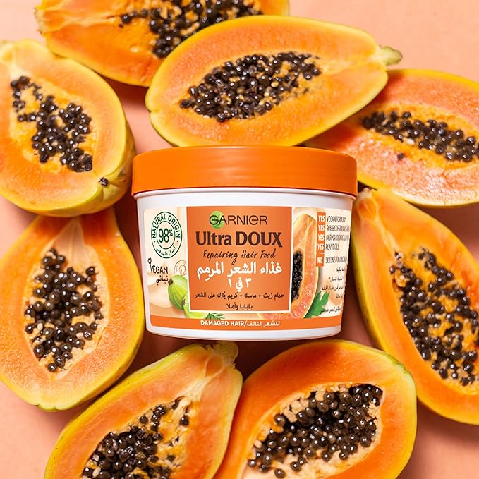Garnier Ultra Doux Repairing Papaya 3-in-1 Hair food For Damaged Hair - 390ml | غارنييه الترا دو غذاء الشعر 3 في 1 للشعر التالف والمتضرر - 390 مل