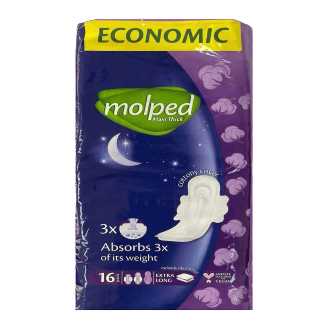 Molped Maxi Thick Absorbs Of Its Weight Extra Long pcs 16| مولبيد فوط نسائية سميكة  ليلية 16 قطعة