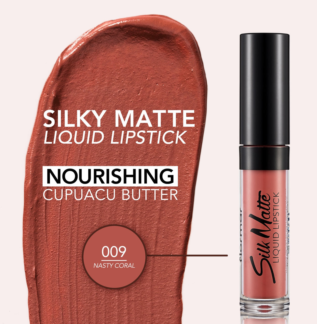 Silk Matte Liquid Lipstick No.09 Nasty Coral | أحمر شفاه سائل سيلك مات رقم N 09 - نيستي كورال  من فلورمار
