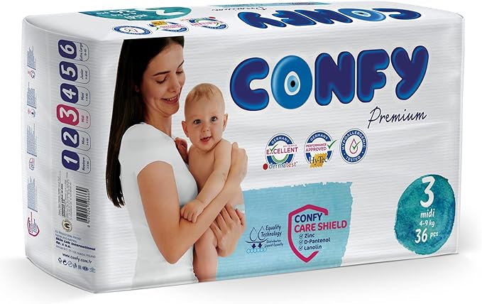 confy premium 3 Midi 4_9 kg 54 Pcs| كونفي حفاضات اطفال لعمر 3 سنوات  -54 قطعة