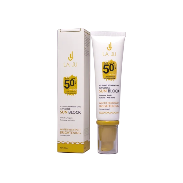 LA JU Soothing Repairing Care Invesible SunBlock Spf50 - 50ml | لاجو كريم واقي شمسي مرمم و مهدئ spf50 - 50 مل