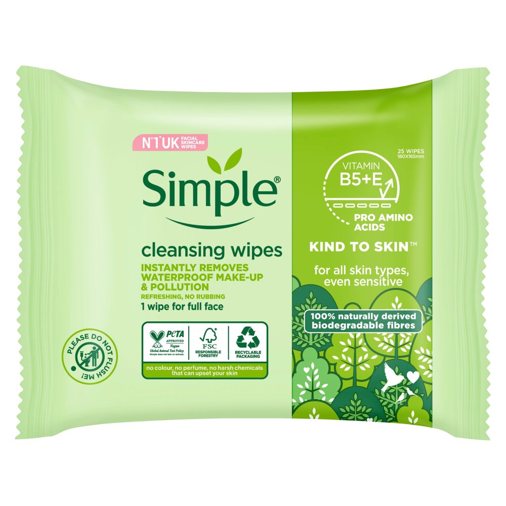 Simple Cleansing Wipes - 25Wipes 180x165mm | سمبل مناديل مزيلة للمكياج - 25 قطعة