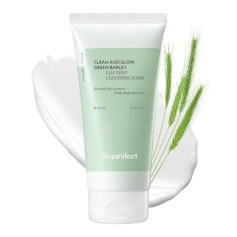 Veganifect Clean and Glow Green Barley LHA Deep Cleansing Foam - 165ml | فيجانفيكت غسول رغوي ب LHA لتنظيف عميق - 165 مل